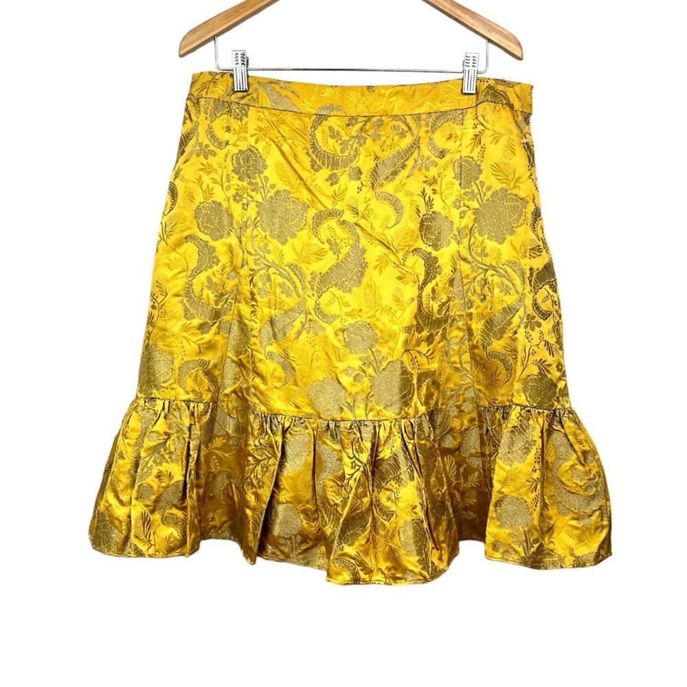 Anthropologie Elevenses Gold Jacquard Skirt Size 14